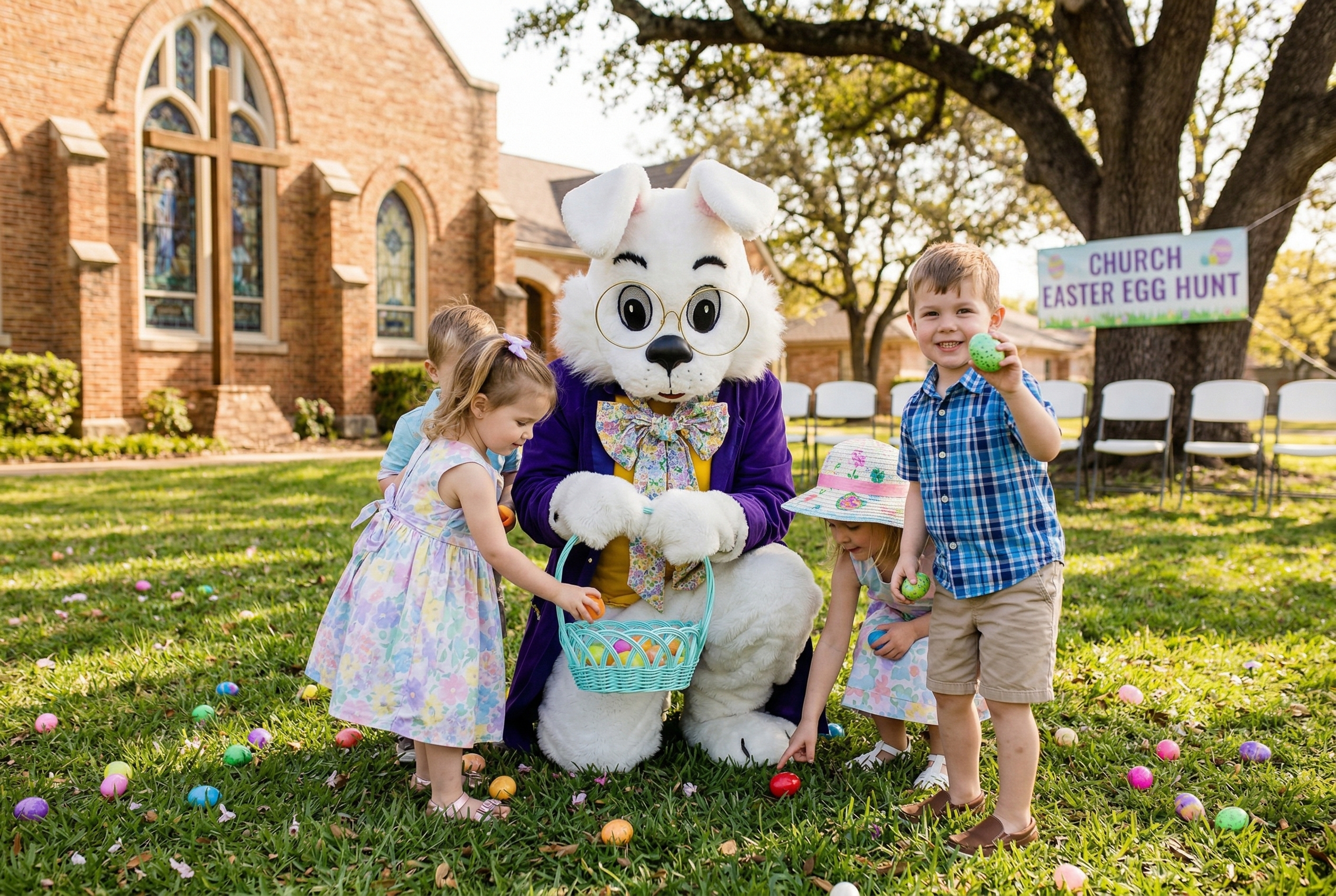 Easter Bunny at Philadelphia PA church Easter egg hunt