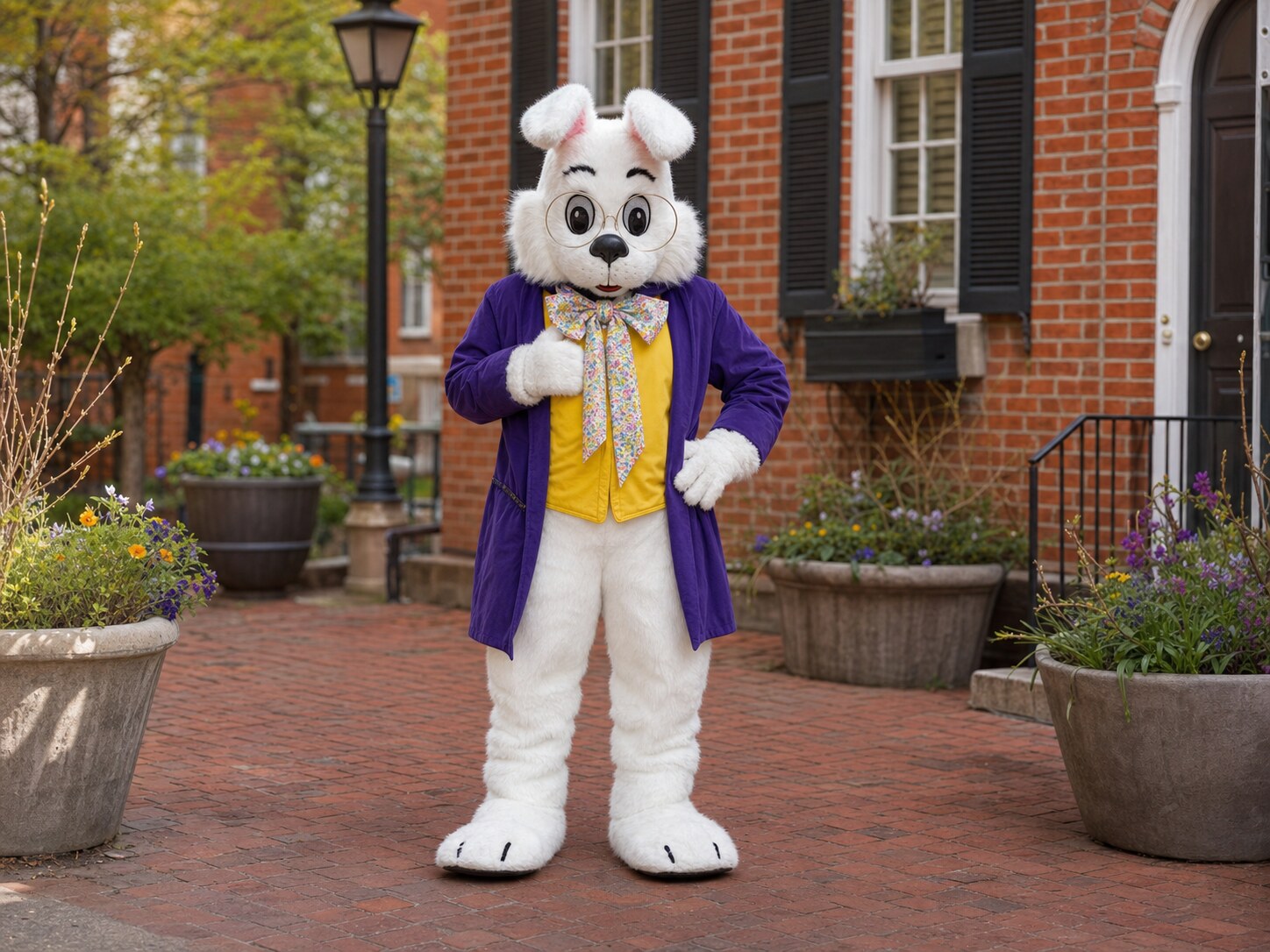 Columbus Easter Bunny in German Village spring courtyard