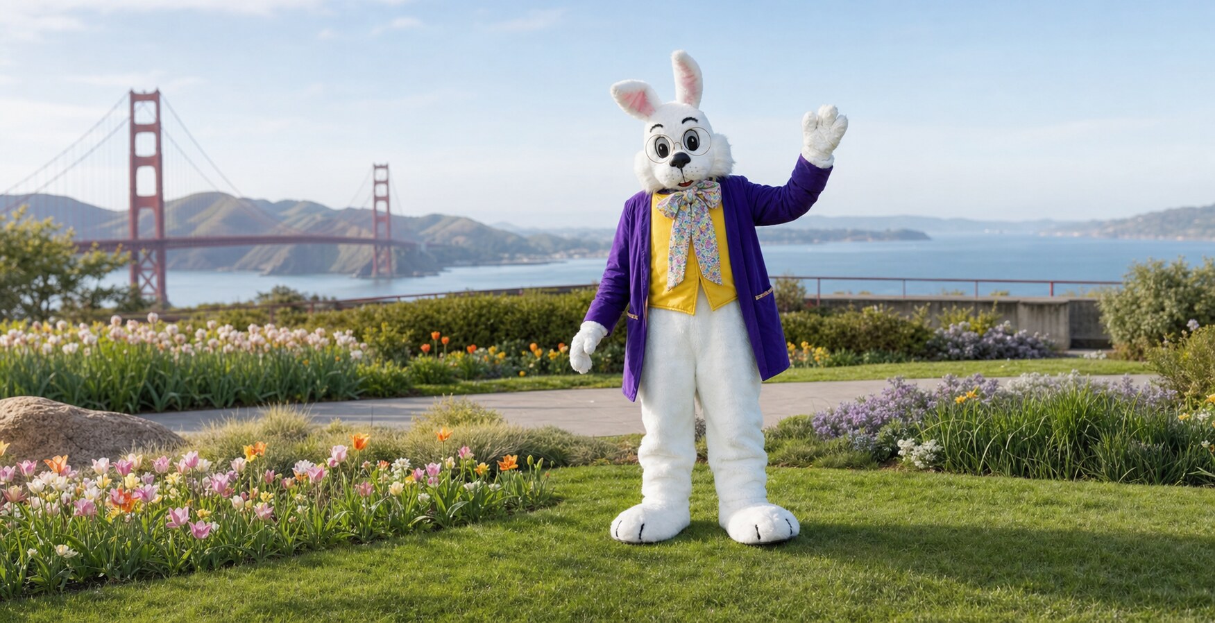 Easter Bunny for hire in San Francisco near Golden Gate Bridge