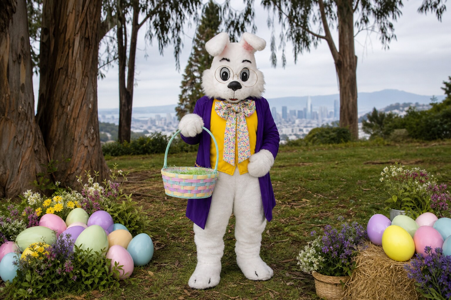 San Francisco Easter Bunny welcoming guests to park egg hunt