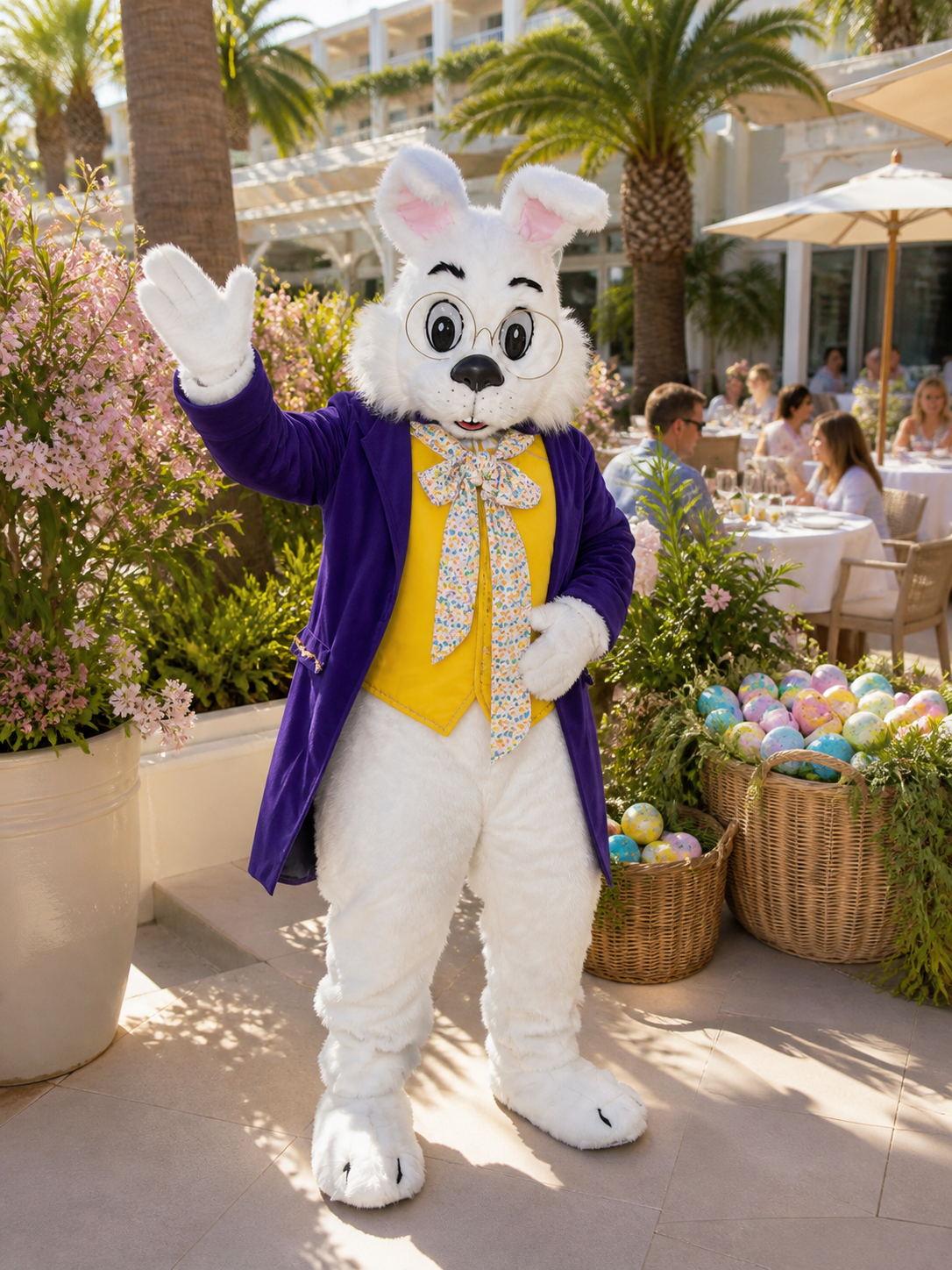 Wendell Easter Bunny greeting families at a Miami resort brunch
